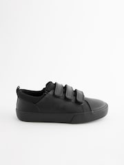 Black Standard Fit (F) Leather 3 Strap Touch Fastening School Shoes - Image 2 of 6