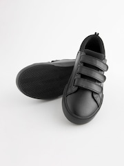Black Standard Fit (F) Leather 3 Strap Touch Fastening School Shoes - Image 6 of 6