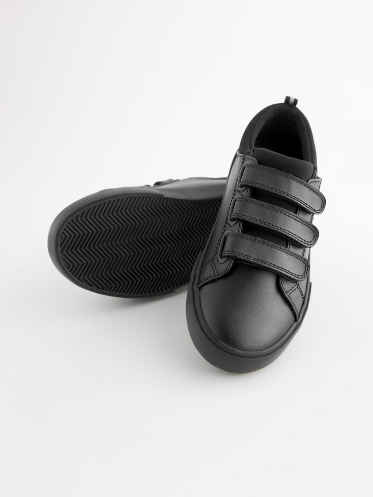 Black Standard Fit (F) Leather 3 Strap Touch Fastening School Shoes - Image 6 of 6