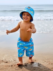 JoJo Maman Bébé Blue Shark No Nappy Swim Shorts - Image 1 of 5