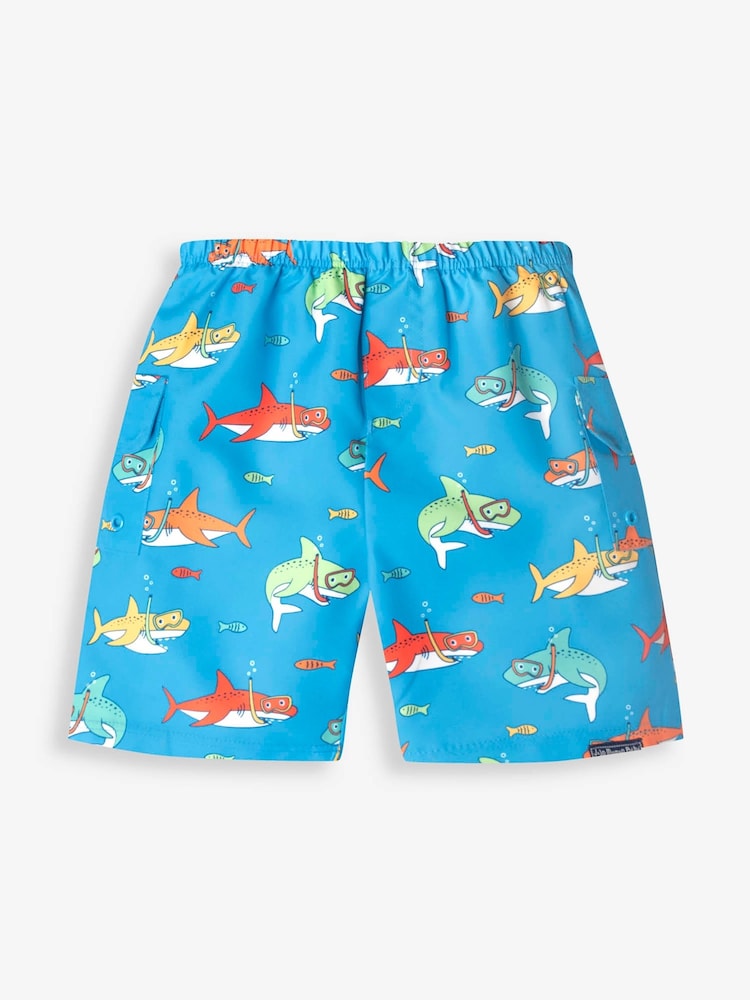 JoJo Maman Bébé Blue Shark No Nappy Swim Shorts - Image 5 of 5