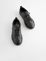 Schwarz - Schnürschuhe für die Schule aus Leder mit elastischem Riemen - Bild 1 von 5