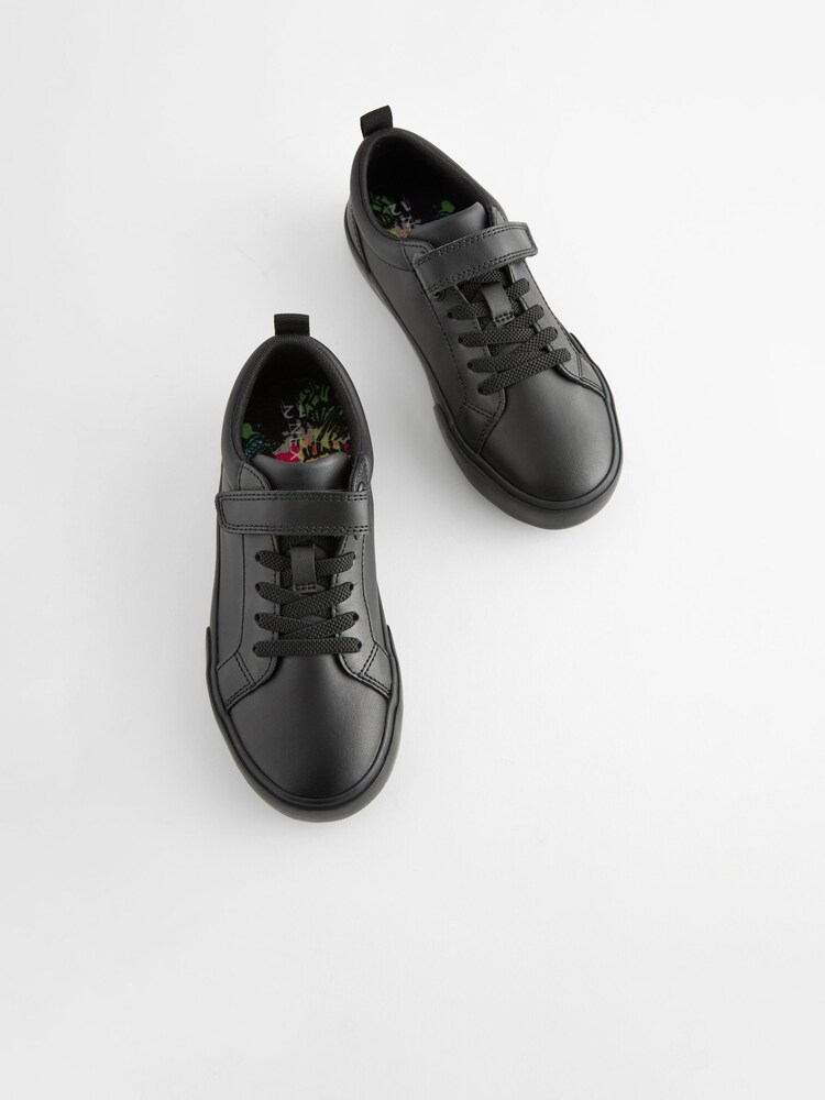Schwarz - Schnürschuhe für die Schule aus Leder mit elastischem Riemen - Bild 1 von 5