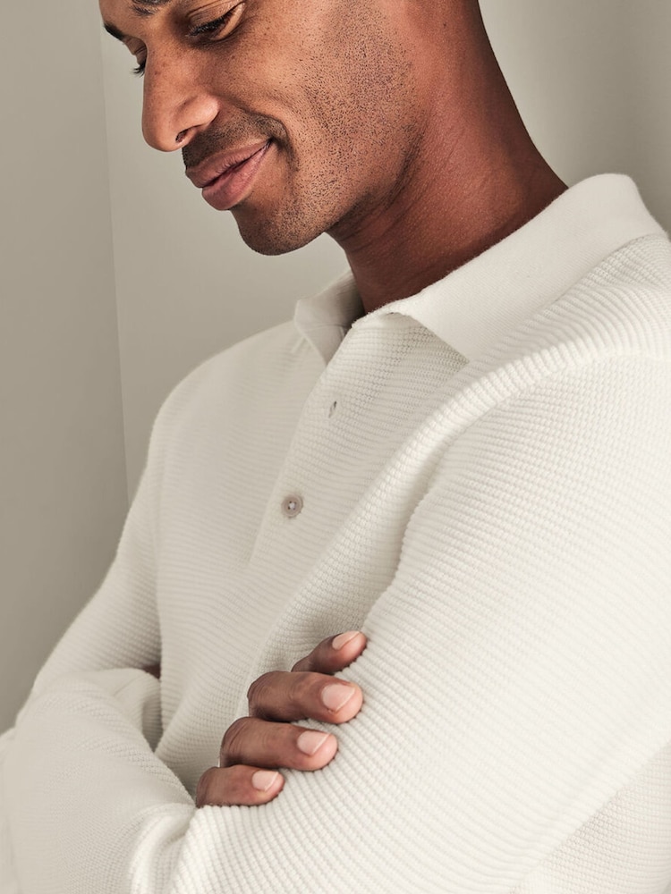 Charles Tyrwhitt Natural Knit Texture Long Sleeve Cotton Polo Shirt - Image 2 of 5 Charles Tyrwhitt Natural Knit Texture Long Sleeve Cotton Polo Shirt - Image 2 of 5