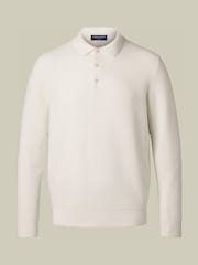 Charles Tyrwhitt Natural Knit Texture Long Sleeve Cotton Polo Shirt - Image 3 of 5