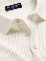 Charles Tyrwhitt Natural Knit Texture Long Sleeve Cotton Polo Shirt - Image 4 of 5