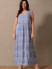 Live Unlimited Blue Curve Aztec Print V-Neck Woven Maxi Dress - Image 1 of 4
