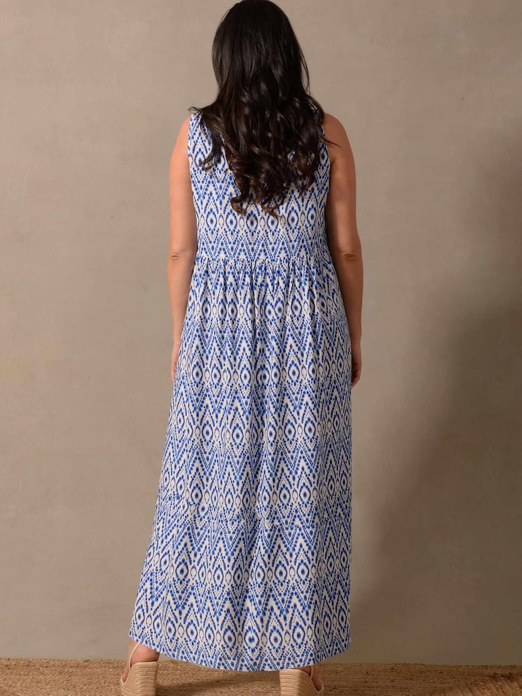 Live Unlimited Blue Curve Aztec Print V-Neck Woven Maxi Dress - Image 2 of 4