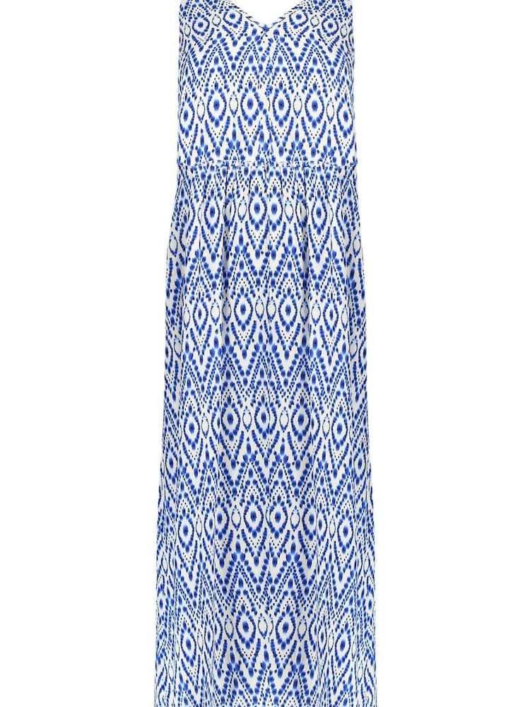 Live Unlimited Blue Curve Aztec Print V-Neck Woven Maxi Dress - Image 4 of 4