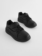 Black 1 Strap Elastic Lace School Shoes - Image 1 of 5