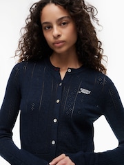 Tommy Jeans Blue Slim Pointelle Flag Cardigan - Image 4 of 5