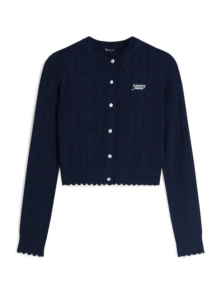 Tommy Jeans Blue Slim Pointelle Flag Cardigan - Image 5 of 5 Tommy Jeans Blue Slim Pointelle Flag Cardigan - Image 5 of 5