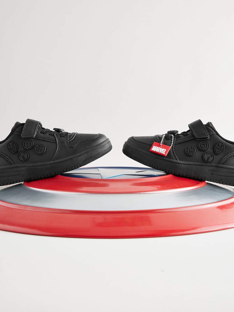 Noir - Marvel 1 Strap Elastic Lace School Shoes - Image 5 of 12