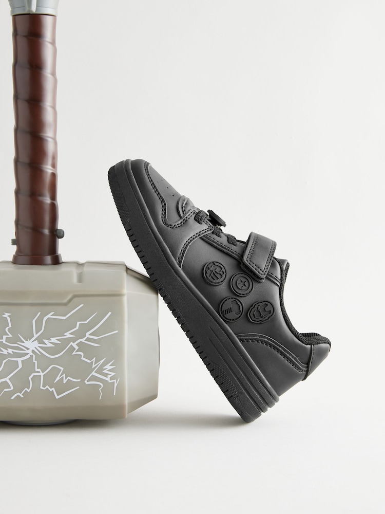 Noir - Marvel 1 Strap Elastic Lace School Shoes - Image 6 of 12