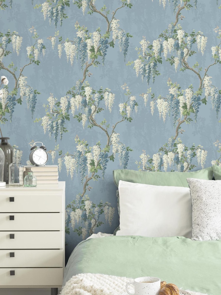 Woodchip & Magnolia Blue Wisteria Wallpaper - Image 1 of 3