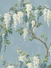 Woodchip & Magnolia Blue Wisteria Wallpaper - Image 2 of 3