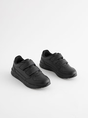 Black Standard Fit (F) Touch Fastening Leather School Shoes - Image 1 of 6