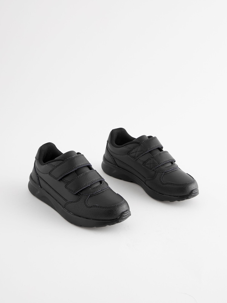 Black Standard Fit (F) Touch Fastening Leather School Shoes - Image 1 of 6