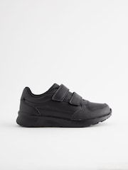 Black Standard Fit (F) Touch Fastening Leather School Shoes - Image 2 of 6