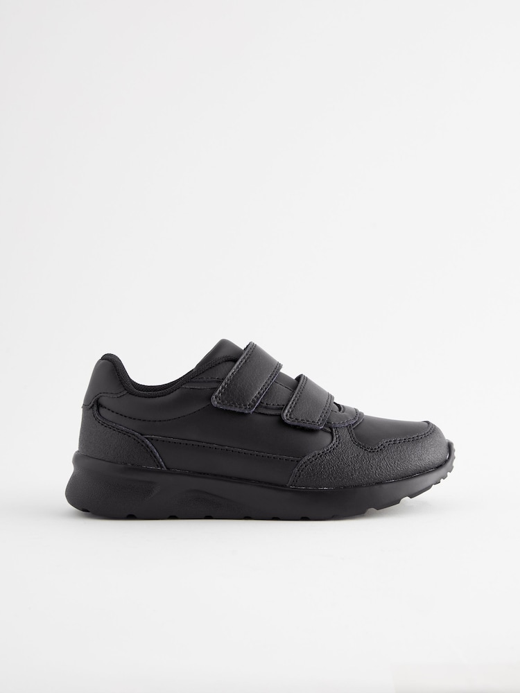 Black Standard Fit (F) Touch Fastening Leather School Shoes - Image 2 of 6