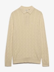 Superdry Brown Cable Knit Long Sleeve Polo Shirt - Image 1 of 2