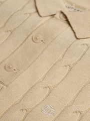 Superdry Brown Cable Knit Long Sleeve Polo Shirt - Image 2 of 2