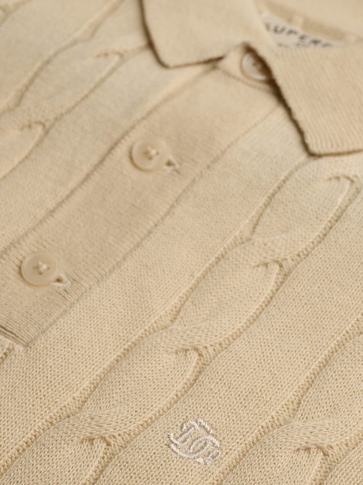 Superdry Brown Cable Knit Long Sleeve Polo Shirt - Image 2 of 2