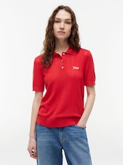 أحمر - كنزة بولو بأكمام قصيرة ونسيج Pointelle وشعار العلم من Tommy Jeans - صورة 1 من 5