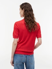 أحمر - كنزة بولو بأكمام قصيرة ونسيج Pointelle وشعار العلم من Tommy Jeans - صورة 2 من 5