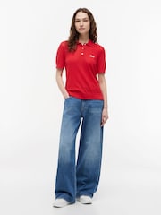 أحمر - كنزة بولو بأكمام قصيرة ونسيج Pointelle وشعار العلم من Tommy Jeans - صورة 3 من 5