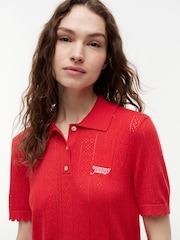 أحمر - كنزة بولو بأكمام قصيرة ونسيج Pointelle وشعار العلم من Tommy Jeans - صورة 4 من 5