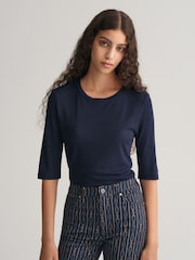 GANT Blue Fitted Lightweight T-Shirt - Image 1 of 4