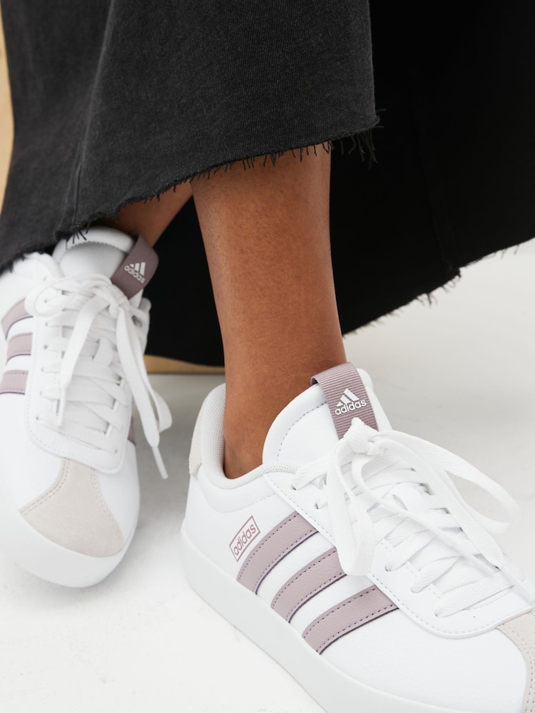 adidas White/Purple adidas VL Court 3.0 Trainers - Image 2 of 10