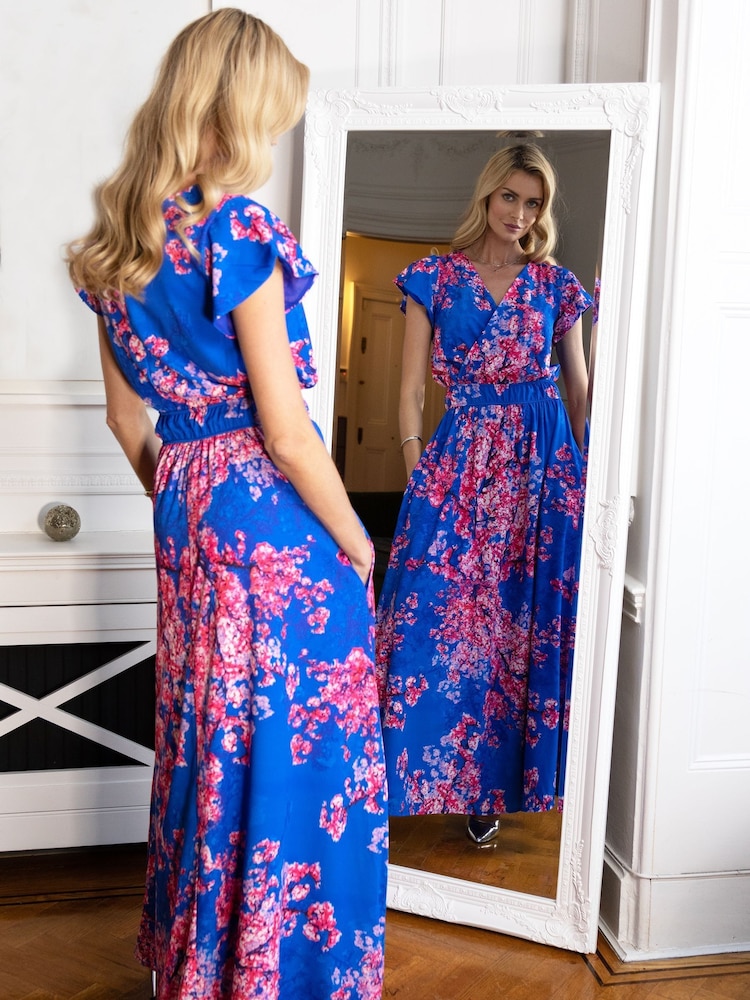 HotSquash Blue Chiffon Wrap Top Maxi Dress - Image 2 of 7