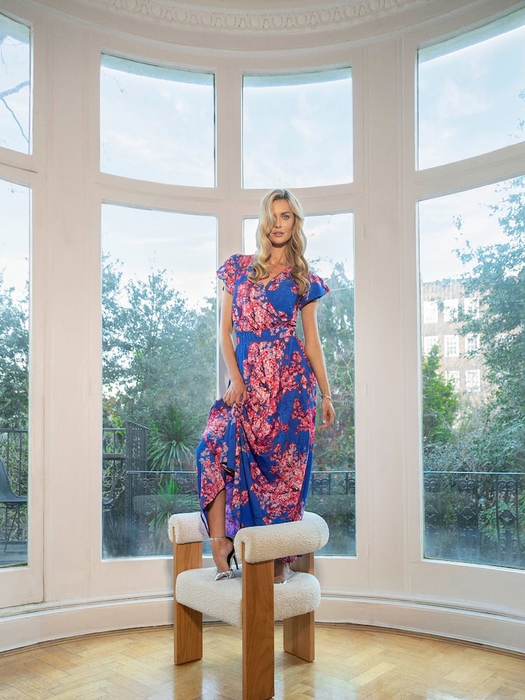 HotSquash Blue Chiffon Wrap Top Maxi Dress - Image 3 of 7