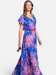 HotSquash Blue Chiffon Wrap Top Maxi Dress - Image 6 of 7