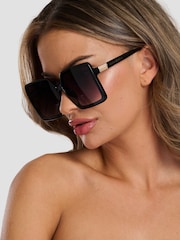 South Beach Black 70'S Oversized Square Sunglasses - Image 2 of 2
