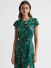 Reiss Green Livia Printed Cut Out Fitted Midi Dress - Image 3 of 4