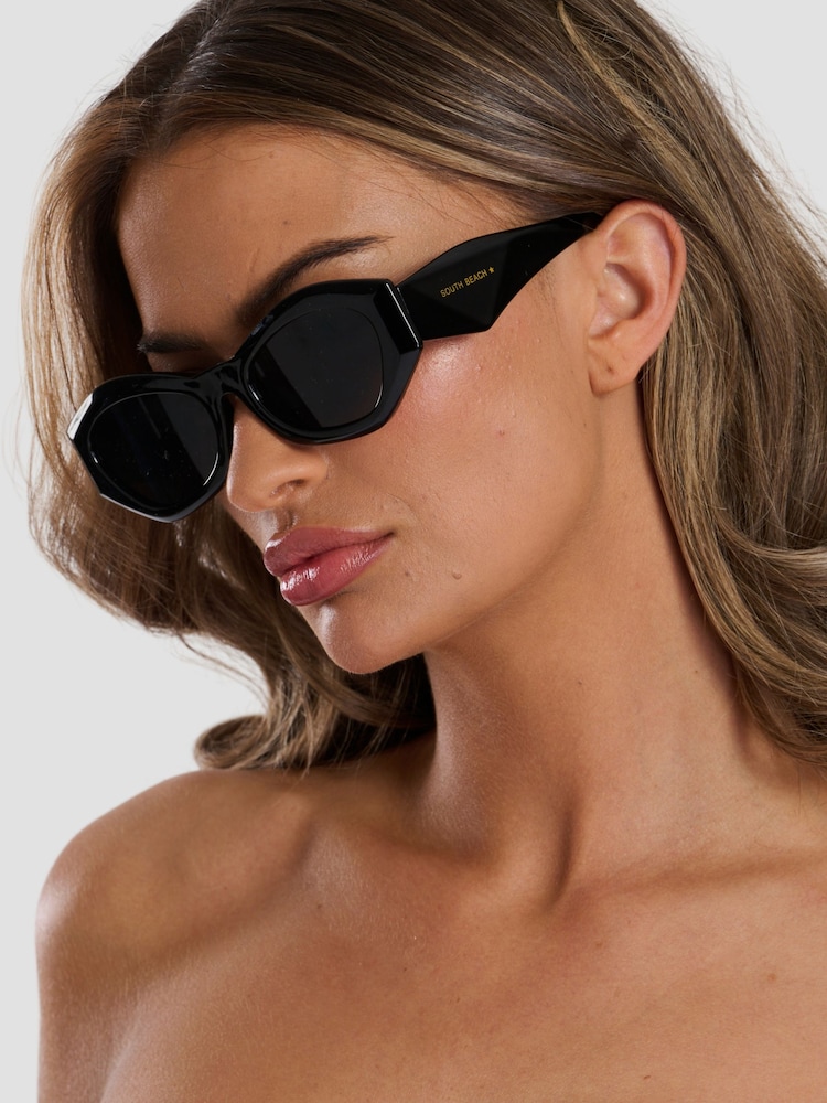 South Beach Black Slim Round Sunglasses - Image 1 of 2