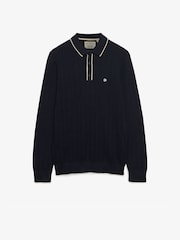 Superdry Blue Knitted Long Sleeve Polo Shirt With Tipping Detail - Image 1 of 2