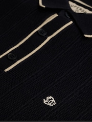 Superdry Blue Knitted Long Sleeve Polo Shirt With Tipping Detail - Image 2 of 2