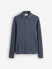 Superdry Blue Cable Knit Long Sleeve Polo Shirt - Image 1 of 1