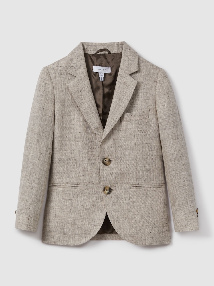 Reiss Oatmeal Auto 9-13 yrs Single Breasted Textured Linen Blazer - Image 2 of 4