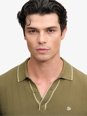 Superdry Green Knitted Long Sleeve Polo Shirt With Tipping Detail - Image 4 of 6