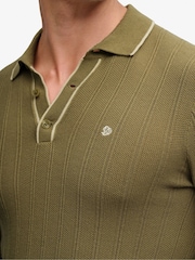 Superdry Green Knitted Long Sleeve Polo Shirt With Tipping Detail - Image 5 of 6