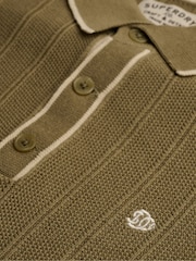 Superdry Green Knitted Long Sleeve Polo Shirt With Tipping Detail - Image 6 of 6