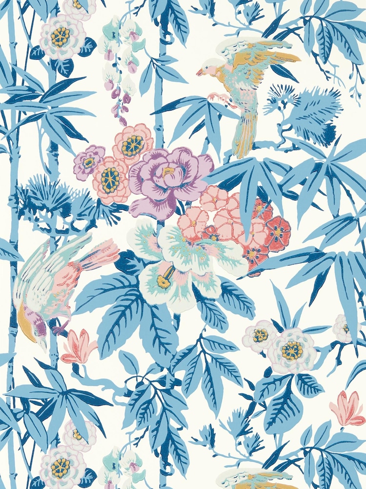 Sanderson Blue Bamboo  Birds 10.05M Wallpaper - Image 1 of 1