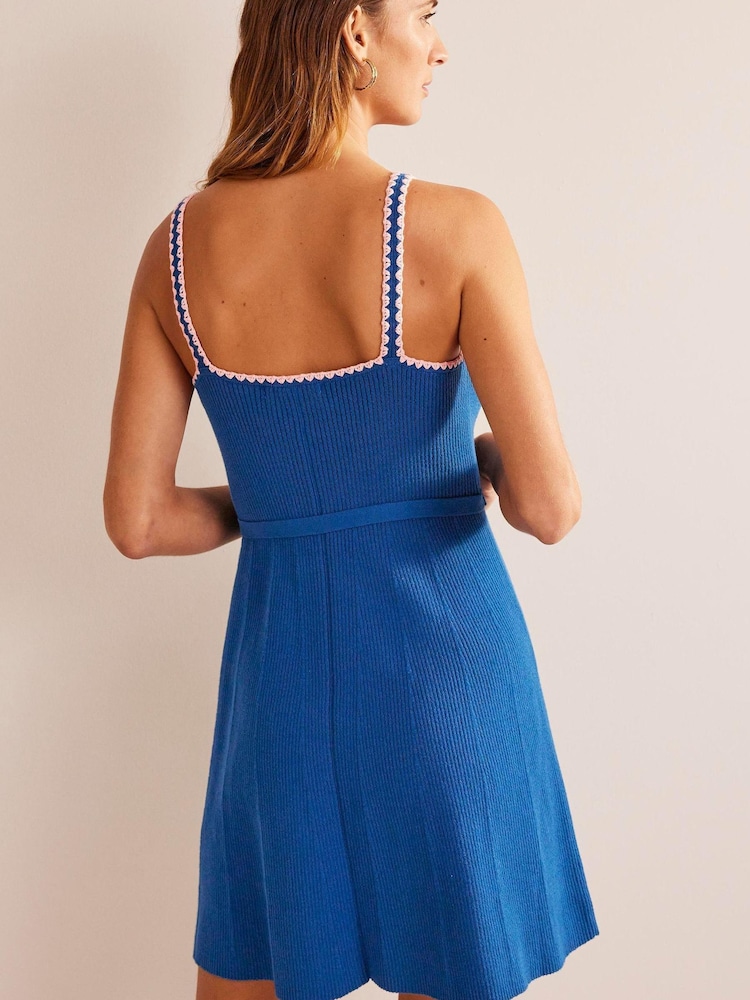 Boden Blue Crochet Edge Rib Dress - Image 2 of 6