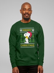 All + Every Green Peanuts Snoopy Hugs Merry Christmas Knit Sweatshirt - Image 1 of 4