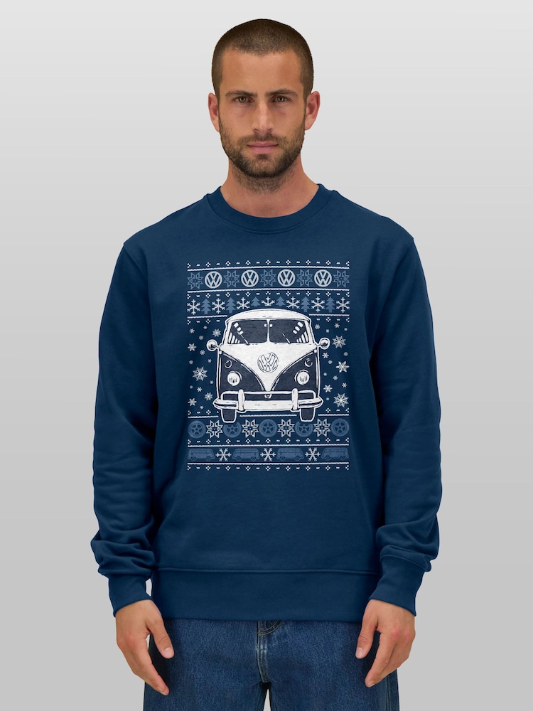 All + Every Blue Camper Christmas Knit Sweatshirt - Image 1 of 4 All + Every Blue Camper Christmas Knit Sweatshirt - Image 1 of 4